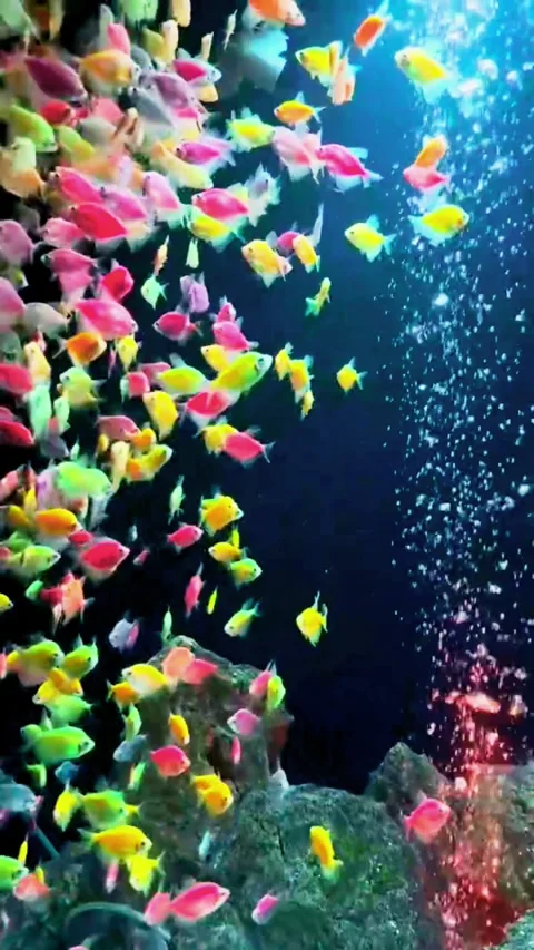 Dense School of Vibrant Yellow Tropical Fish in a Blooming Reef Video stock 337454630
