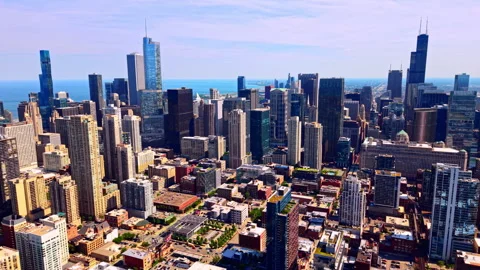 Dense skyscraper district and skyline towers, Chicago, Illinois Stock Footage 348019738