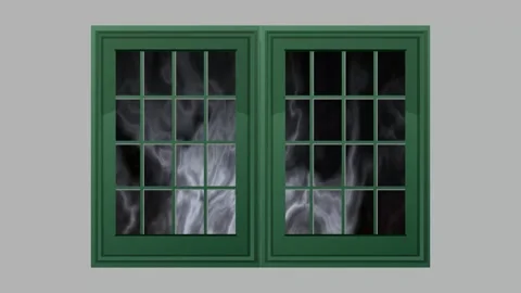 Dense Smoke Plume Rising Behind Green Window Frame on Black Background Stock Footage 345317751