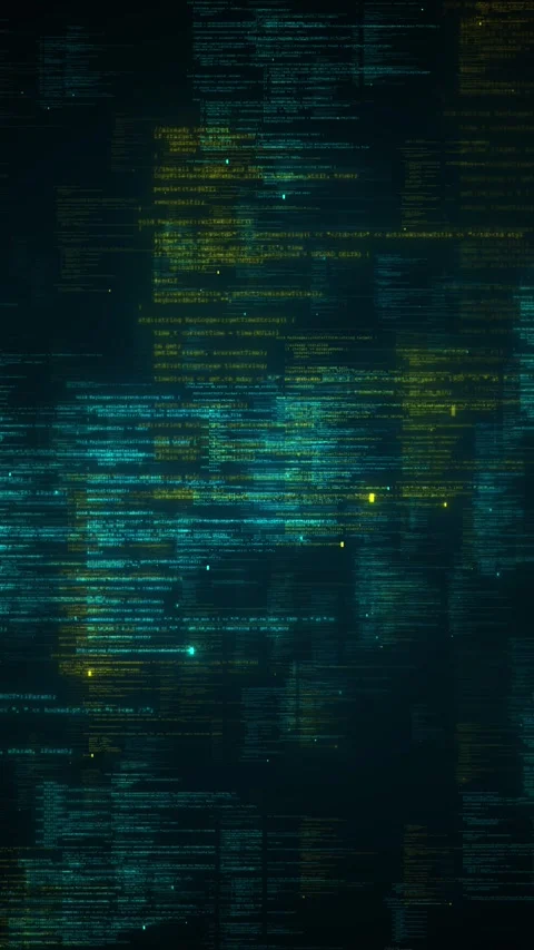 Dense source text and bright code columns create a rich cyber tech scene. Stock Footage 341019767