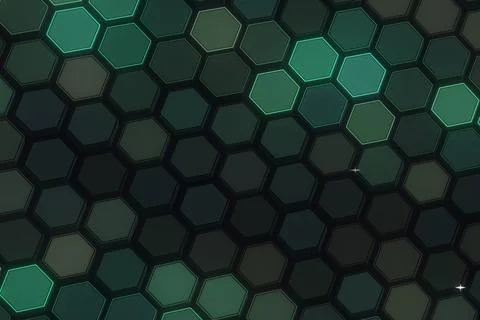 A dense, staggered grid of dark teal hexagons fills the frame, with selecte.. Illustration