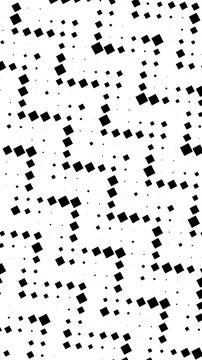 Dense streams of black square pixels flow diagonally over white, forming a .. Ilustração Stock
