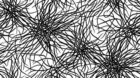 Dense tangle of thin black lines abstract background pattern. イラスト素材