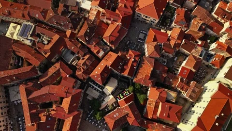 Dense Terracotta Rooftop Pattern Aerial Top Down View Stock Footage 345529667