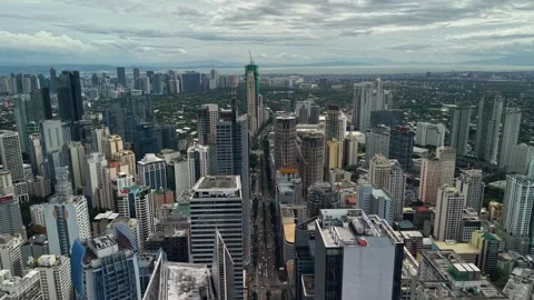 Dense Tower Cluster and Straight Business Avenue in Makati Stock-Footage 330874326
