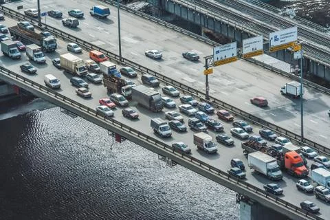 Dense traffic on the bridge Stock Photos