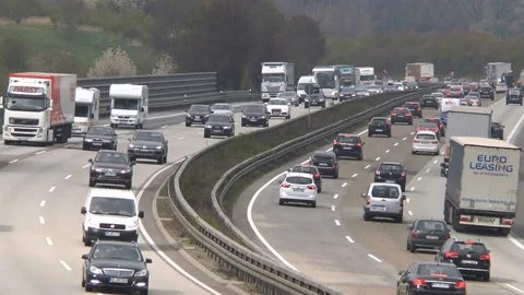 Dense traffic on German highway A3 - high-angle view Stock Footage 74252543
