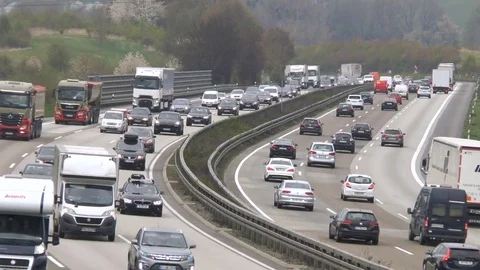 Dense traffic on German highway A3 - high-angle view 스톡 동영상 74253754