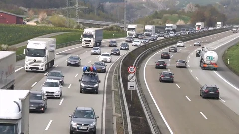 Dense traffic on German highway A3 Stockbeeldmateriaal 74265287