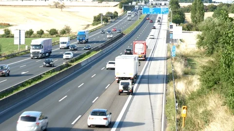 Dense traffic on German highway A5 Stock Footage 112136736