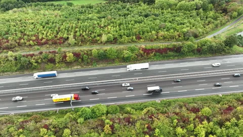Dense traffic on highway. Drone point of view Vidéo 214443229