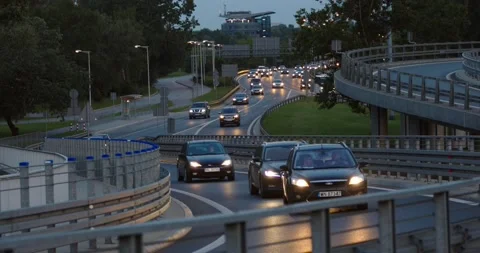 Dense traffic on motorway in the evening Stock Footage 142512336