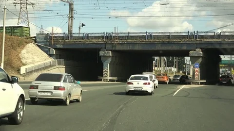 Dense traffic on the road in the city Stock Footage 85430976