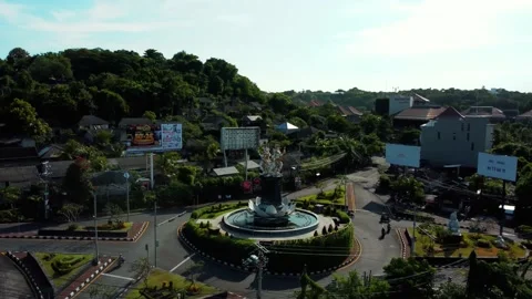 Dense traffic roundabout top down static aerial Stock Footage 152406942