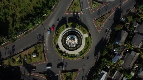 Dense traffic roundabout top down static aerial Stock Footage 152407020