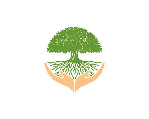 Dense tree and roots with hand care underneath Stock Illustration
