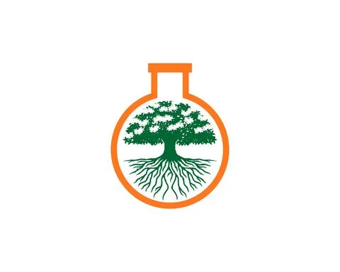 Dense tree inside the laboratory test tube logo 스톡 일러스트