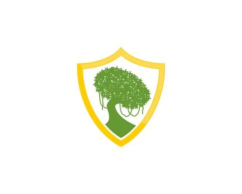 Dense tree inside the shield logo Stock Illustration
