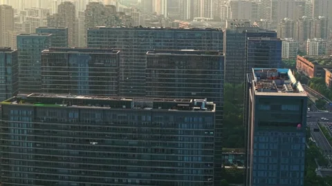 Dense urban landscape featuring high rise apartment buildings in Hangzhou, China Video stock 317100330