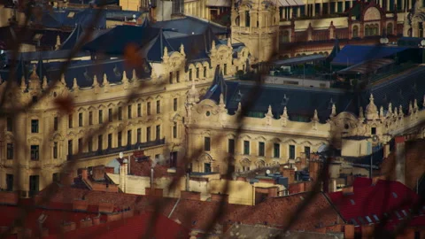 Dense urban rooftops in Budapest showing historic architecture and city  Stock Footage 326065464