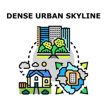 Dense urban skyline developing city planning concept Stock Illustration