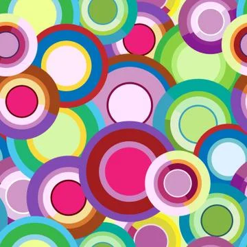 Dense vector seamless pattern of bright and colored circles and rings Stock Illustration