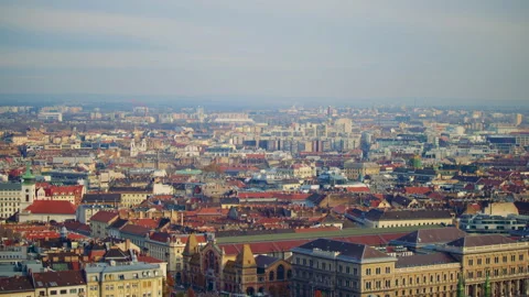 Dense view of Budapest buildings and rooftops forming a layered urban city Stock Footage 326065862
