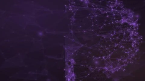 Dense violet connections and translucent polygons create a sophisticated te.. Illustrazione stock