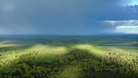 A dense wall of rain, a downpour is coming. Aerial Drone Shot. Stock-Footage 257765840
