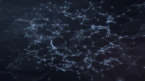 A dense web of cool blue lines, points, and translucent angular shapes spre.. Stock Illustration