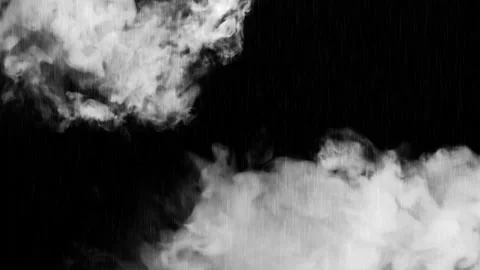 Dense white clouds billowing through vertical rain streaks against solid pitch 库存影片 340612482