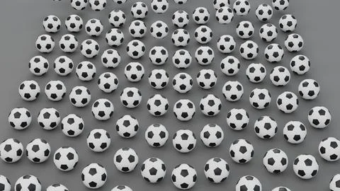 Densely arranged group of black and white footballs on gray background 스톡 일러스트