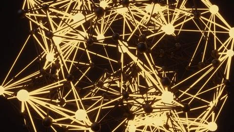 Densely connected golden network nodes in black space 스톡 일러스트