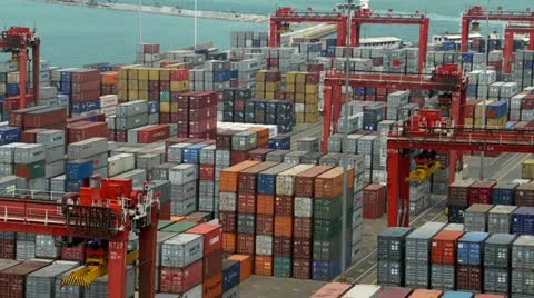 Densely packed container yard zoom out 스톡 동영상 21048871