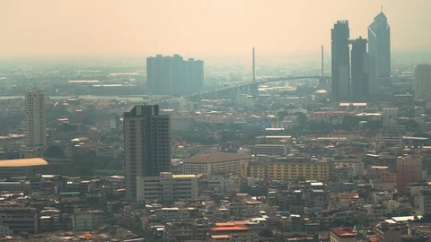 Density of accomodation in the large cities and smog dust. Stock Footage 108545838