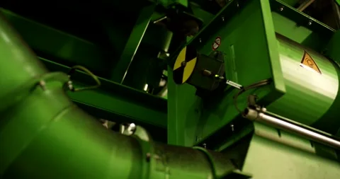 Density Gauge Sensor On Green Pipes, Recycling Plant, Close Up Macro Stock Footage 340667720