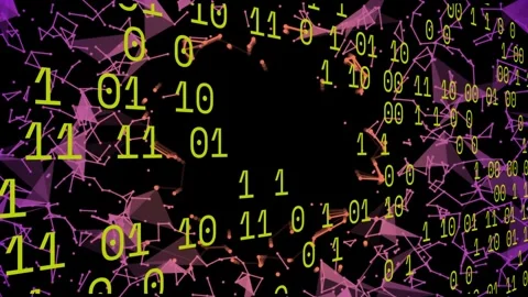Density spike sparking binary code rotating, forming halo around black void, Stock Footage 334729041