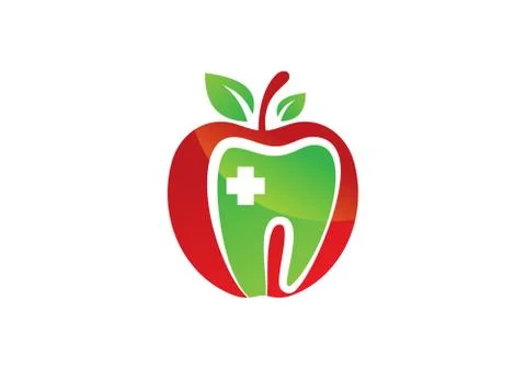 Dental apple logo sign symbol design, Green apple tooth, teeth, dent, dental, Stock Illustration