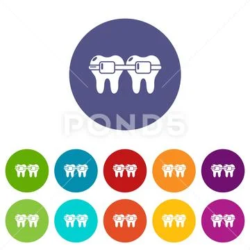 Dental brace icons set color Stock Illustration