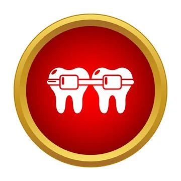 Dental braces device aligning teeth in red circle Stock Illustration