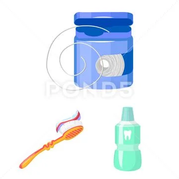 Dental care cartoon icons in set collection for design. Care of teeth vector Stock Illustration