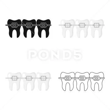 Dental care cartoon icons in set collection for design. Care of teeth vector Stock Illustration