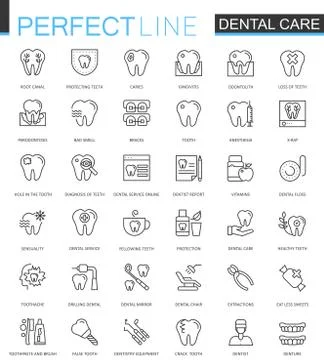 Dental care thin line web icons set. Outline stroke icons design. Stock-Illustration