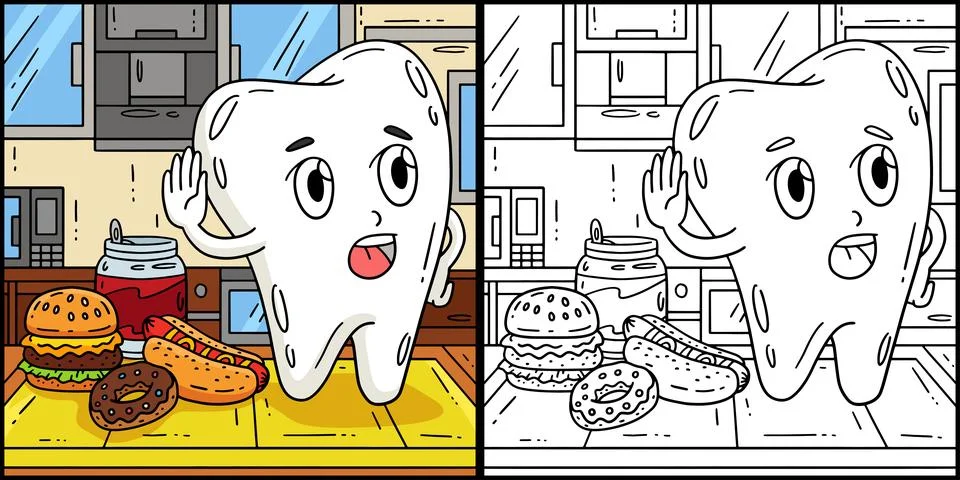Dental Care Tooth Refusing Junk Food Illustration Stock Illustration