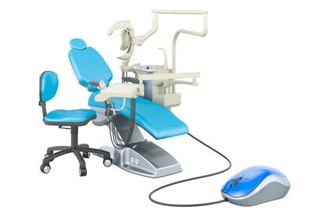 Dental chair unit with computer mouse. 3D rendering Stock Illustration