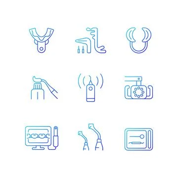 Dental check up gradient linear vector icons set Illustration