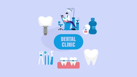 Dental Clinic Elements Set with Dentist, Patient, Braces, and Medical Tools.. Stock Footage 337945013