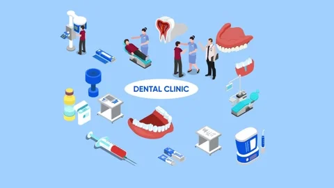 Dental Clinic Elements Set with Doctors, Patients, and Equipment 3d animati.. Stock Footage 337954675