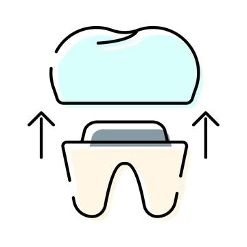 Dental crown installation process concept with arrows Illustrazione stock