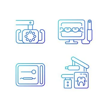Dental devices gradient linear vector icons set Stock Illustration